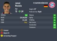 Musiala is listed as a CAM in his base card and as an LM in Career Mode (Image via Sportskeeda)